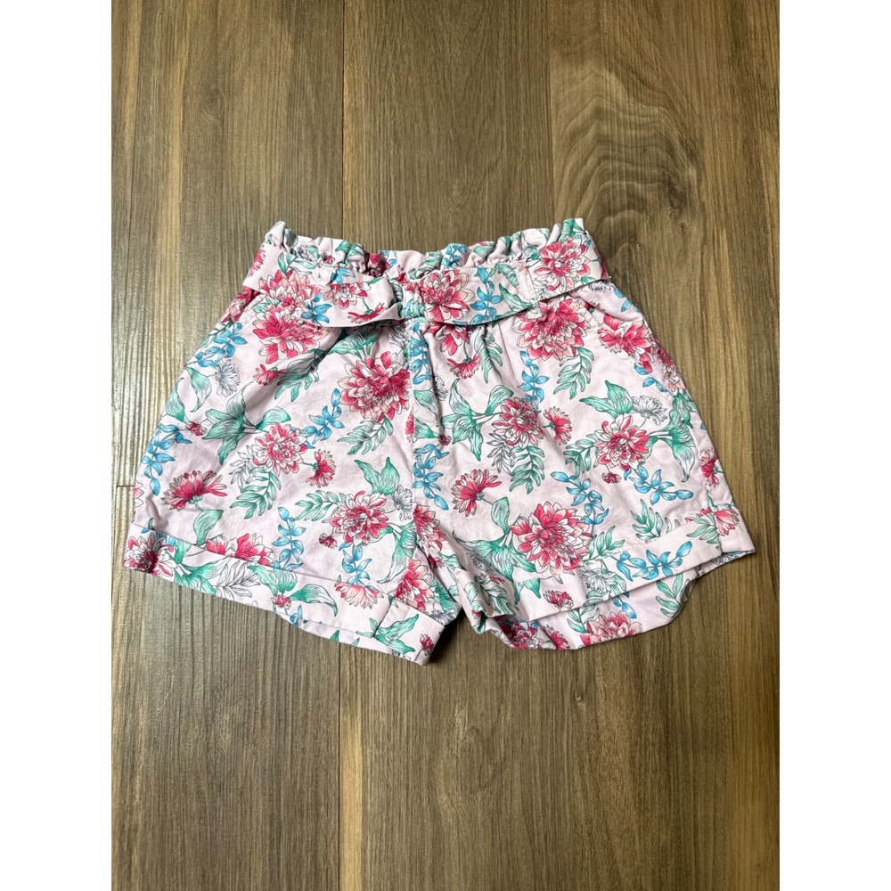 Janie and Jack Floral Paperbag Waist Short 100% Oxford Cotton Pink Girls Sz 4
